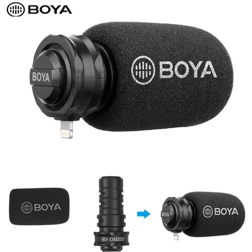 BOYA BY-DM200 Digital Stereo Condenser Shotgun Microphone with Lightning Input for Apple iPhone 8 x 7 7 plus iPad iPod Touch etc