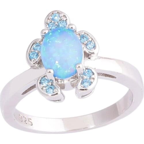 CiNily Created Blue Fire Opal Blue Stone Tortoise Silver Plated Wholesale Hot Sell Fashion Women Jewelry Ring Size 6-10 OJ9624