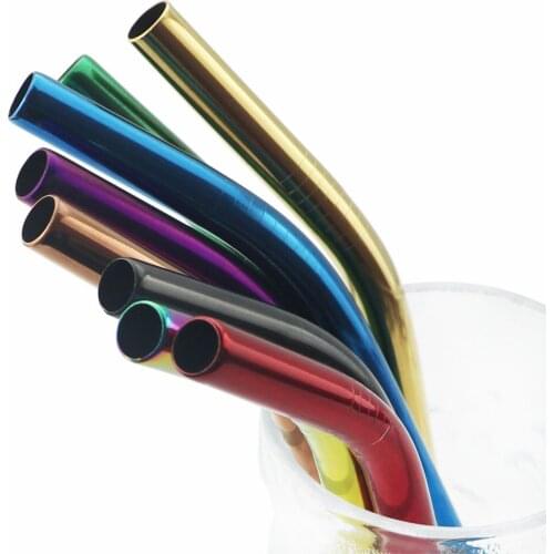 Eco Friendly Reusable Straw 304 Stainless Steel Straw Set Metal Smoothies Drinking Straws Set with Brush and White Bag Wholesale