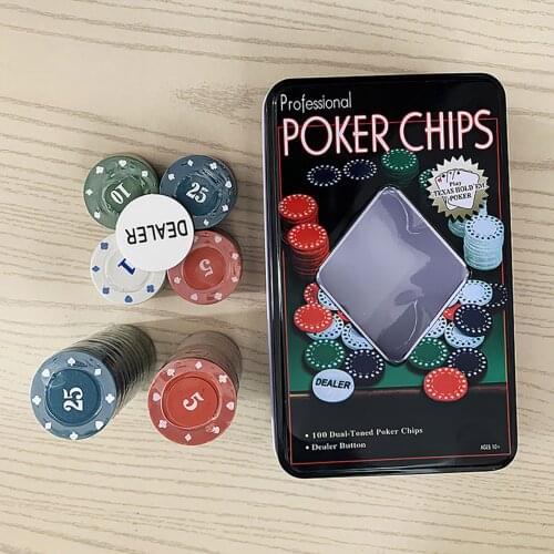 Poker Chips 100PCS With Box Casino Texas Holdem Pocker Chips Set Casino Game Fine Plastic Chips 4 Colors Party Home Accessories