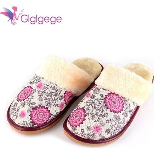 Glglgege 2019 new Printed home cotton slippers autumn and winter warm home indoor slippers For women Flat with shoes