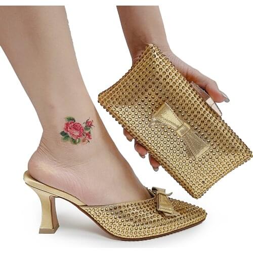 Italian Rhinestone Luxury High Heel with Bags Set Matching Party Pumps Shoes and Bags Women Sandals Shoe with Purse Matching Set
