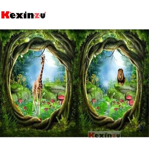 Full Square/Round Drill 5D DIY Diamond Painting "Lion and giraffe tree" Embroidery Kit Mosaic Cross Stitch Stickers Decor Gift X