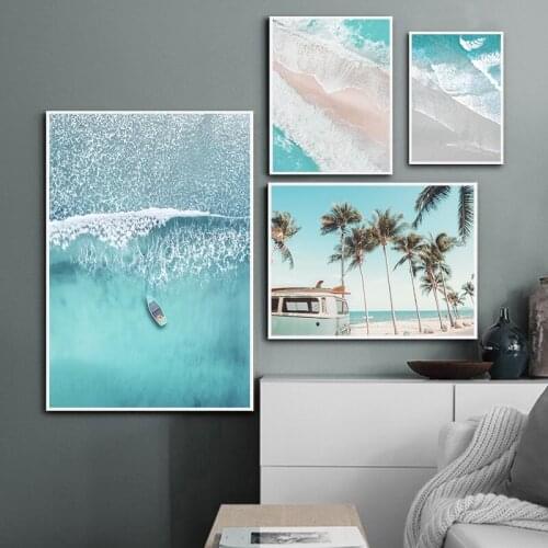 Ocean lanBoat Wave Diamond Painting Picture Nature Scandinavian Poster Nordic Decoration Beach Bus Mosaic Art Painting