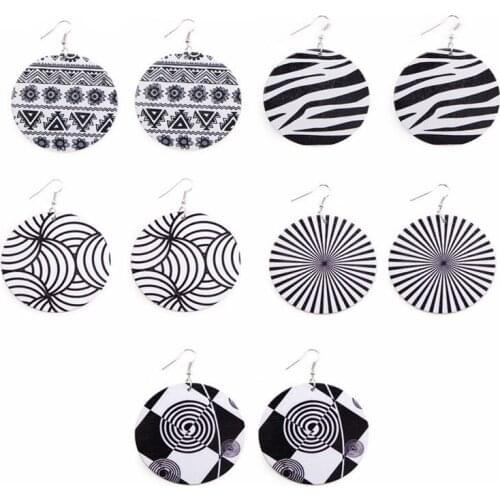 Round Wood Africa Sunflower Wave Geometric Geo Hiphop Rock Drop Earrings Women Wooden DIY Pop Party Jewelry Vintage Accessory
