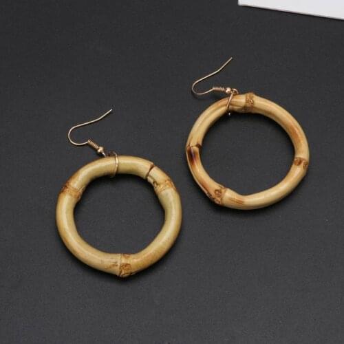 Handmade Natural Bamboo Wood Round Circle Dangle Hoop Earrings Fashion Jewelry R7RF