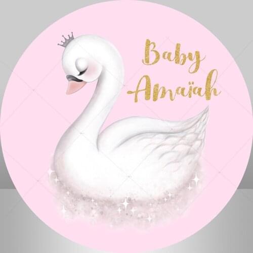 Swan Birthday Party Circle Round Backdrop Cover Twinkle Star Princess Girl Photo Background Photography Backdrop for PhotoStudio