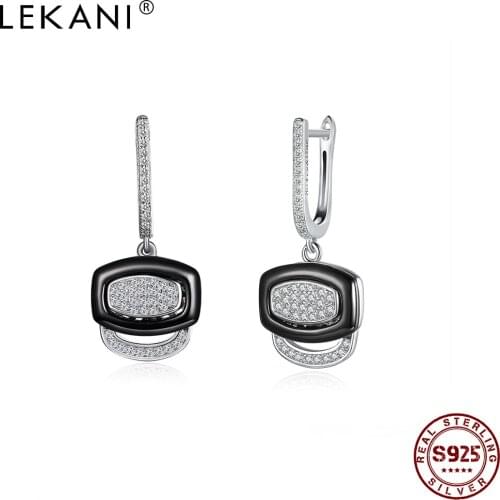 LEKANI Sterling Silver 925 Jewelry Geometry Lock Shape Drop Earrings Jewelry For Women Trendy 5A Cubic Zirconia Earring Best
