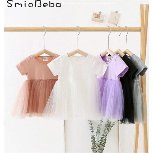 Summer Dresses For Girls Mesh Girls Cotton Short Candy Color Infant 1-6 Years Princess Yarn Skirt Pink Birthday Korean Clothing