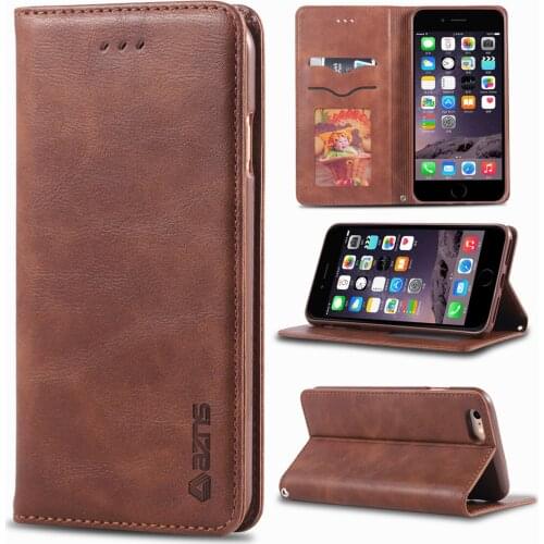 AZNS magnetic atttraction Case for iPhone 11 Pro Max 6 6s 7 8 Plus X Xs Max XR PU Leather Cover Retro Wallet Case Phone Shell