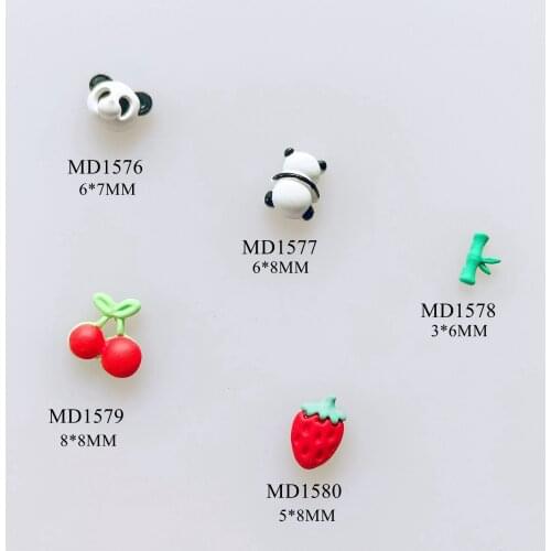 50pcs/bag Nail Art Metal 3D Charms Fruit Strawberry Cherry Bamboo Panda Shapes Nail Art Deco MD1576-1580