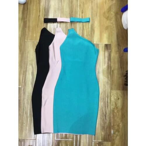 Fashion Sexy Lady One Shoulder with Collar Mini Wholesale Women Celebrity Evening Party Bandage Dress