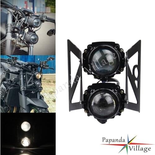 Motorbike Twin Dual Headlight Street Naked Bike Head Lamp E4 Emark Projector Light w/Bracket for Honda Suzuki Scrambler Cruiser