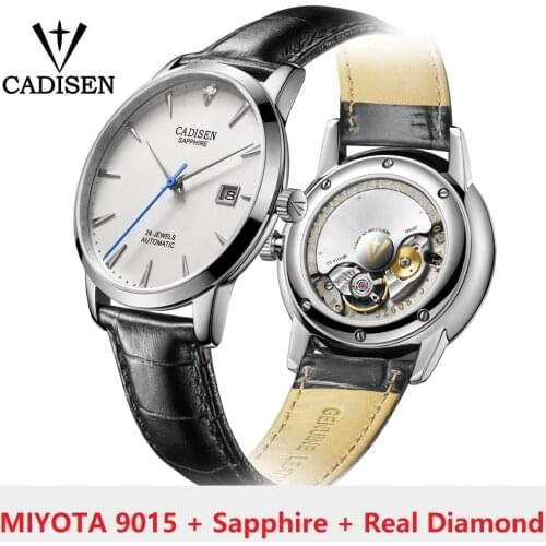 CADISEN Men Watches Automatic Mechanical Wrist Watch MIYOTA 9015 Top Brand Luxury Real Diamond Watch Curved Sapphire Glass Clock