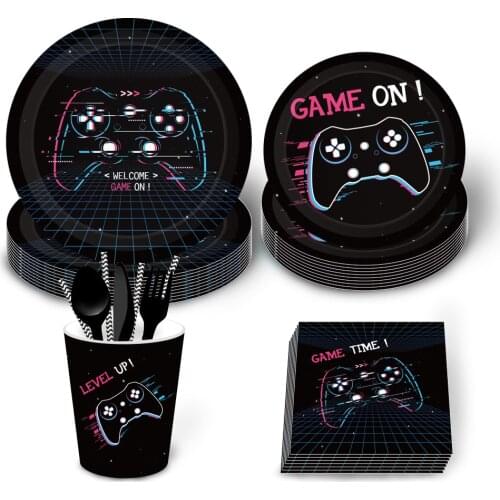 Boys Birthday Party Decorations Sets Hat Game Theme Plates Napkins Cups Disposable Tableware Kids Happy Birthday Party Favors