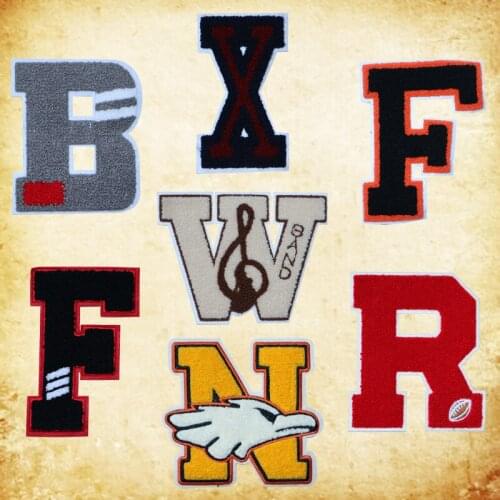 Large size English letters chenille embroidery patch hot melt adhesive sewn products brand cloth accessories sticker name patch