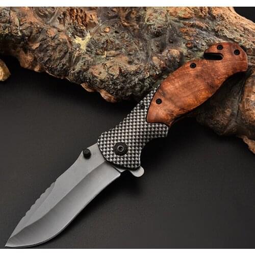 New Tactical Knife Folding Knife Titanium coating Steel Blade Wood Handle Survival Pocket Knives Hunting Knife Fishing EDC Tool