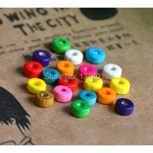 Wholesale 7x3mm 500pcs Multicolor Wooden cute Round Flat Spacer Loose beads Fit Children Handmake DIY Accessory JG-022