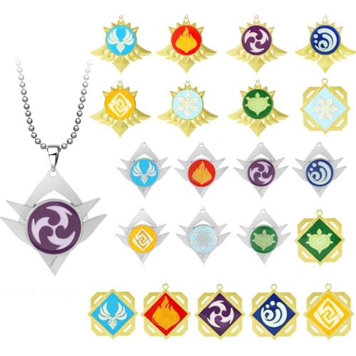 Game Genshin Impact Necklace Eye of God 7 Element Weapons Metal Pendant Bead Necklaces For Men Women Cosplay Jewelry 21 Style