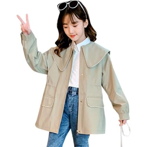 Girls Coat Outerwear Solid Color Girl Coat Casual Style Childrens Jacket Spring Autumn Childrens Clothes 6 8 10 12 14