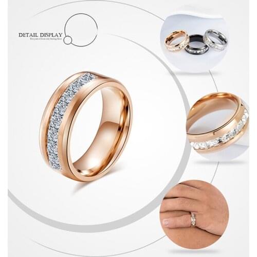 Couples ring men gifts for gifts woman accessories stainless steel crystal rings womens fashion charm rings wedding Rose gold