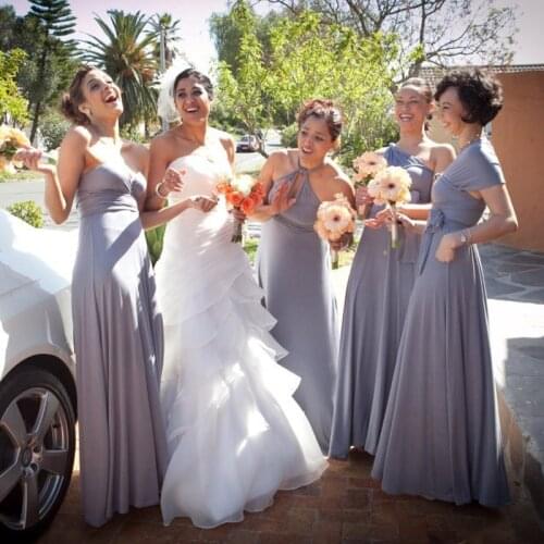 Infinity Bridesmaid Dress Grey Long Multiway Dress Sliver Grey Wrap Maxi Dress Convertible Dress With Halter Styles