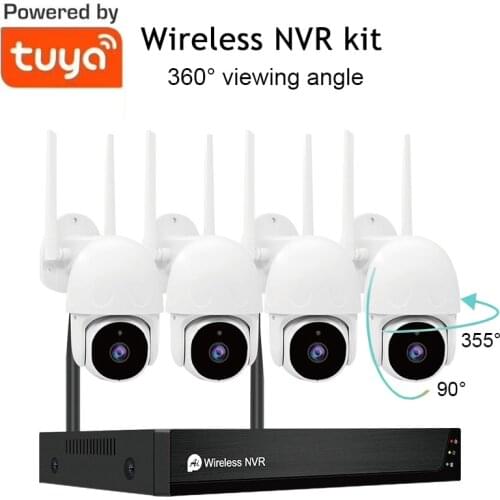 PTZ 4CH Video System Tuya Smart Life Surveillance Camera NVR Kit 1080P Wireless WIFI CCTV System Camera Security System