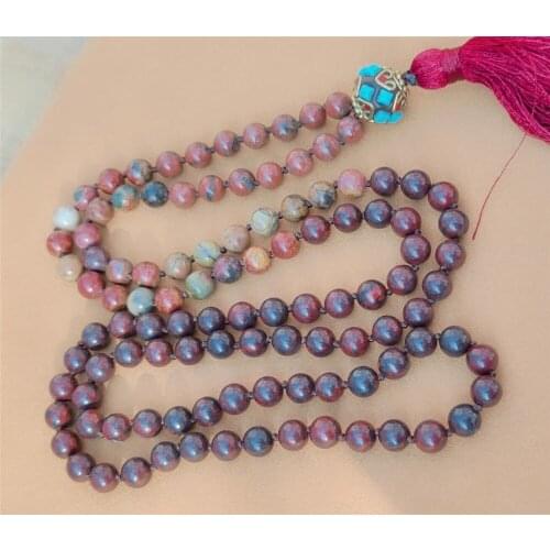8mm Rhodochrosite 108 Beads Tassel Knotted Necklace Healing Lucky Wrist Chic Colorful Meditation Handmade Elegant Spirituality