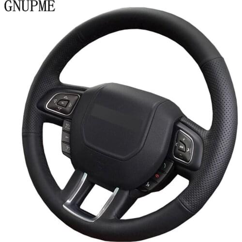Hand-Stitched Soft Black Genuine Leather Car Steering Wheel Cover For Land Rover Range Rover Evoque 2012-2018