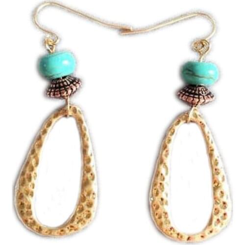 Bohemia Geo Alloy Pendant Dangle Earrings For Women Ethnic Synthetic Stone Fishhook Drop Earrings Fashion Jewelry Pendietes