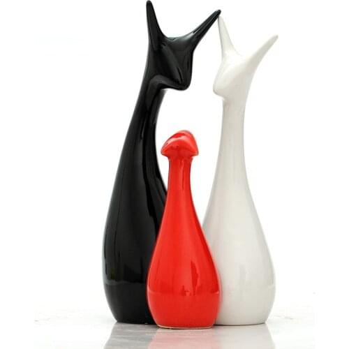 Ceramic Modern Home decor ornament three deer happy family statuette figures craft figurine gift Display showcase statue room