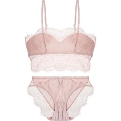 US $9.9 Ultra Thin Padded Lace Tube Style Bra Anti-sneaked Wireless Bra and Panties Set Underwear Women Lingerie Bras for girl