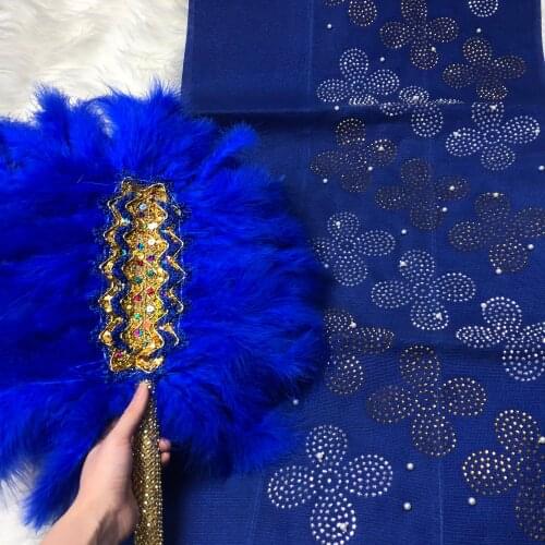 2021 Feather fan with Stones ASO OKE headtie matching for ladies wedding party use nigerian style fan New design african handfan