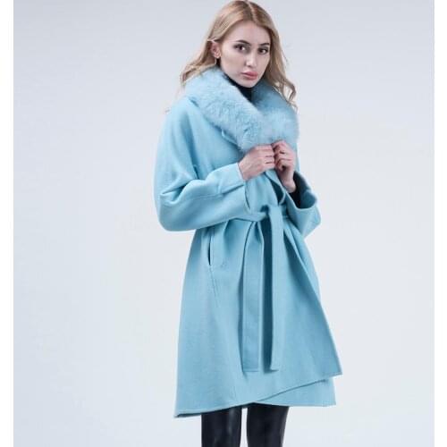 Women coat wool coat cashmere long jacket winter fashion big fur collar long cashmere coat