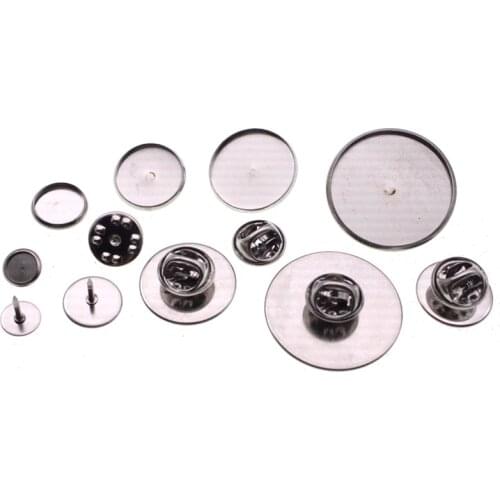 10pcs/lot Stainless Steel Holder Brooch Base Fit 12/16/25mm Cabochon Blanks Trays with Butterfly Clutch Brooch Pins DIY Jewelry