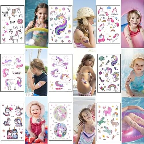 5 Sheet Disposable Unicorn Series Eco-friendly Childrens Tattoo Stickers Baby Shower Kids Unicorns Birthday Party Favors