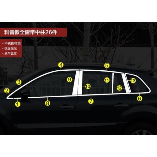 Stainless steel Car window decoration article Chorme Car Accessories For Renault Koleos 2009 2010 2011 2012 2013 2014 2015