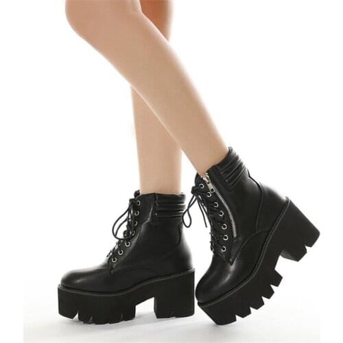 High Quality Patent Leather Platform Martin Boots for Women Non-slip Ankle Boots Ladies Punk Motorcycle Boots Women Shoes