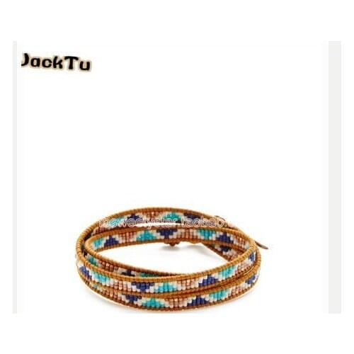 Blue white mixed color triple wrap seed beads bracelet for woman