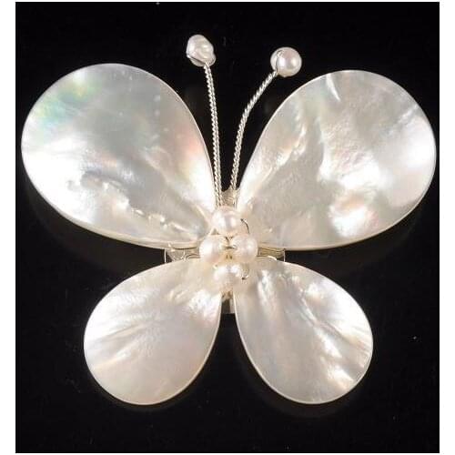 New Unique Pearls Jewellery Handmade Pin Brooch White Real Freshwater Pearl Shell Butterfly Brooch Wedding Party Women Gift
