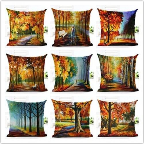 Retro Cushion Print Cover Dusk woods Soft Cotton Pillow Case Waist Throw Pillowcase Square Pillow Cover For Office Cafe Supplies