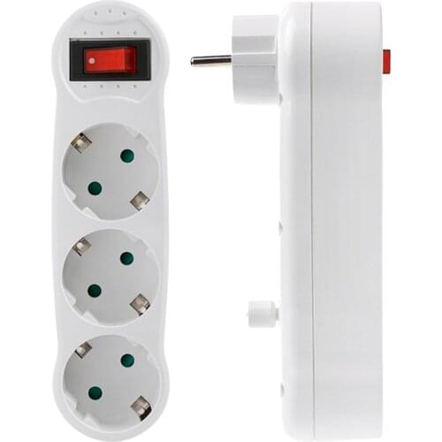 European Standard Three Socket Round Plug 3 Hole Socket With With illuminated ON / OFF Switch and Child Safety Device 230 V