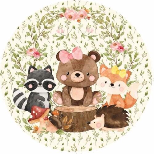 Safari Party Background Cartoon Fox Animals Baby Shower Boys 1st Birthday Party Decoration Photocall Woodland Round Backdrop