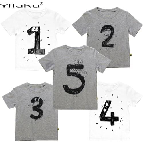 Yilaku Boys t Shirts Print T shirt For Kids Summer T-shirts Number for Age Funny Birthday T-shirts Kids Boys Casual Tops CG052