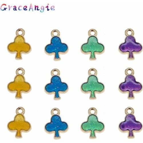 GraceAngie 16pcs Mixed Color Enamel Pendant Charms Cute Tree Shape Necklace Bracelet Jewelry Making Accessories 11*8mm