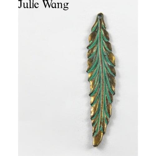 Julie Wang 20pcs Alloy Antique Green Willow Leaves Charm Alloy Plated Necklace Pendants Jewelry Making Bracelet Accessories