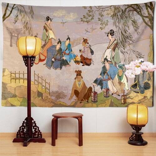 Ancient Figures Tapestry Wall Hanging Retro Chinese Painting Mysterious Meditation Psychedelic Art Bohemian Hippie Home Decor