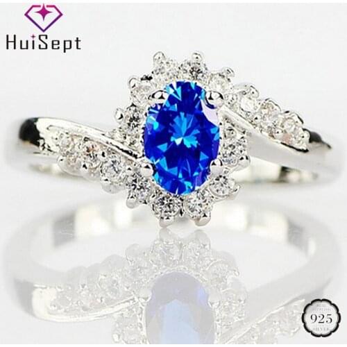 HuiSept Trendy 925 Silver Ring Oval Shape Sapphire Zircon Gemstone Female Rings Jewelry for Wedding Promise Party Gift Wholesale