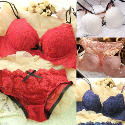 Women Romantic Lace Bra and Brief Sets Sexy Femael Lady Underwear Brief Sets Push Up Bc Bra And Panty Set Femme