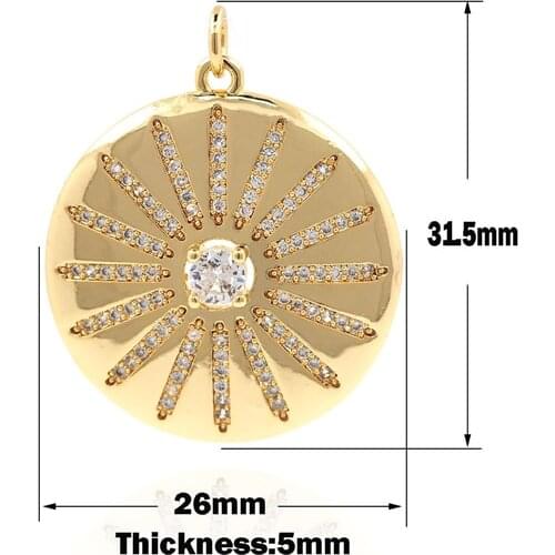 Round Gold Coin Sun Pendant Micro Pavé Sun God Necklace Coin Pendant DIY Jewelry Accessories 31.5x26x5mm